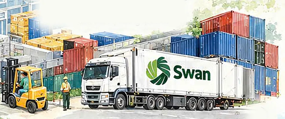 Xe container Swan trong khu vực kho vận